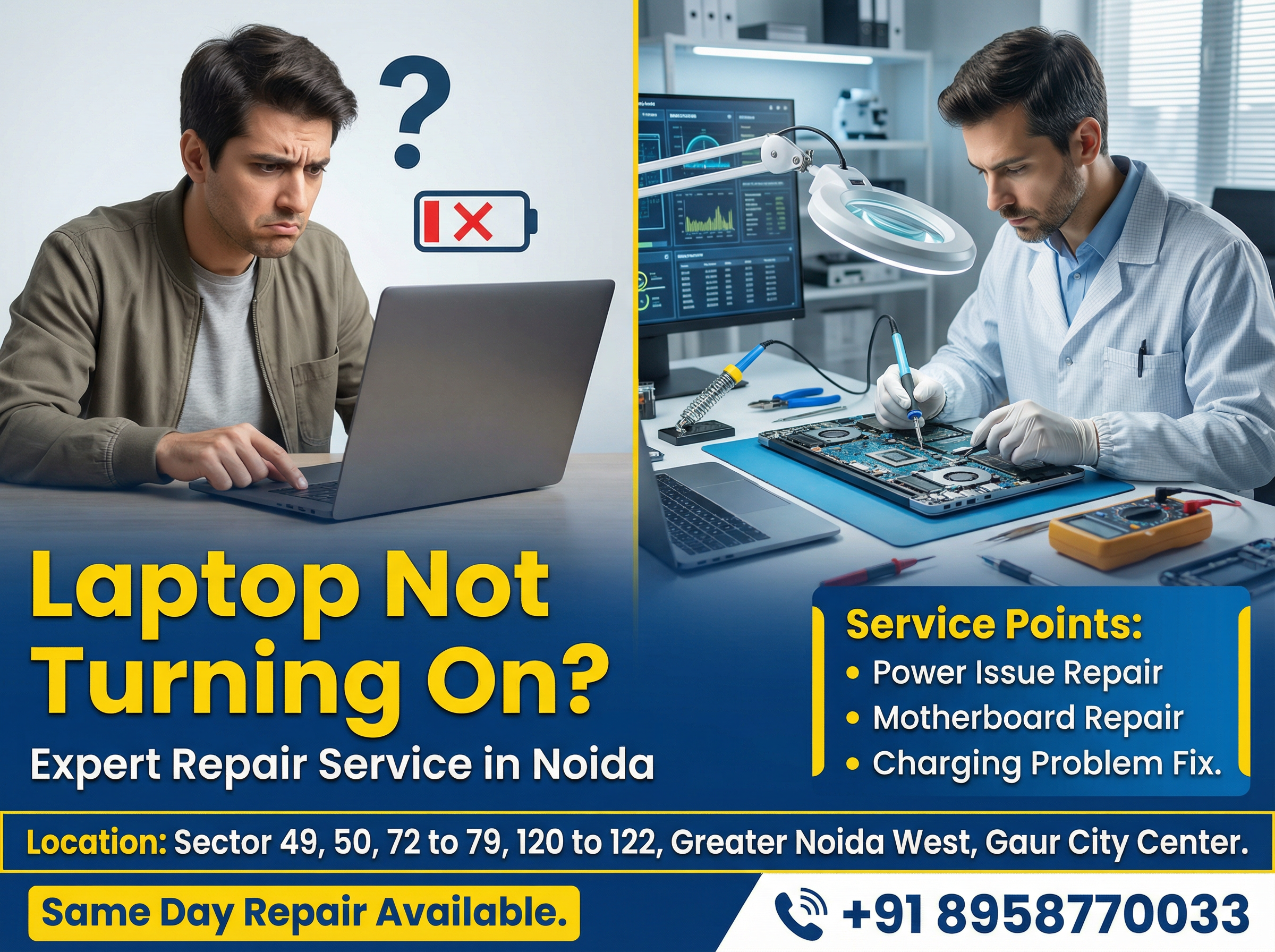 laptop not turning on repair noida