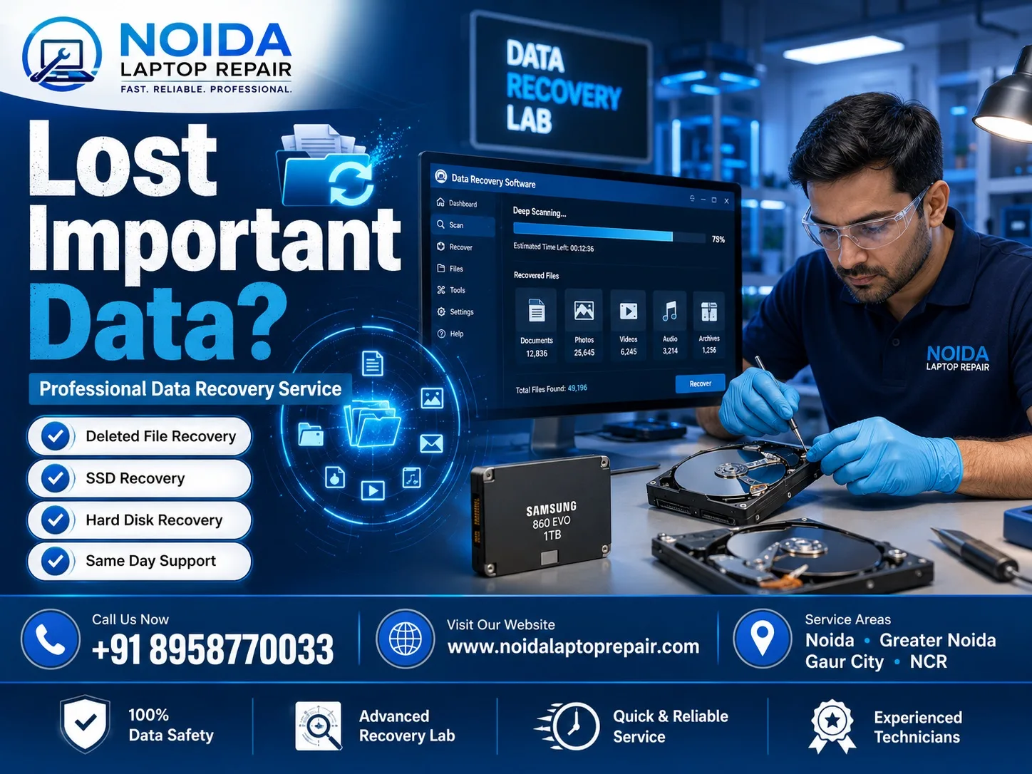 Laptop Data Recovery Service in Noida for deleted files and hard disk recovery